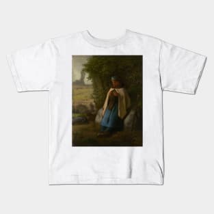 Shepherdess Seated on a Rock - Jean-François Millet Kids T-Shirt